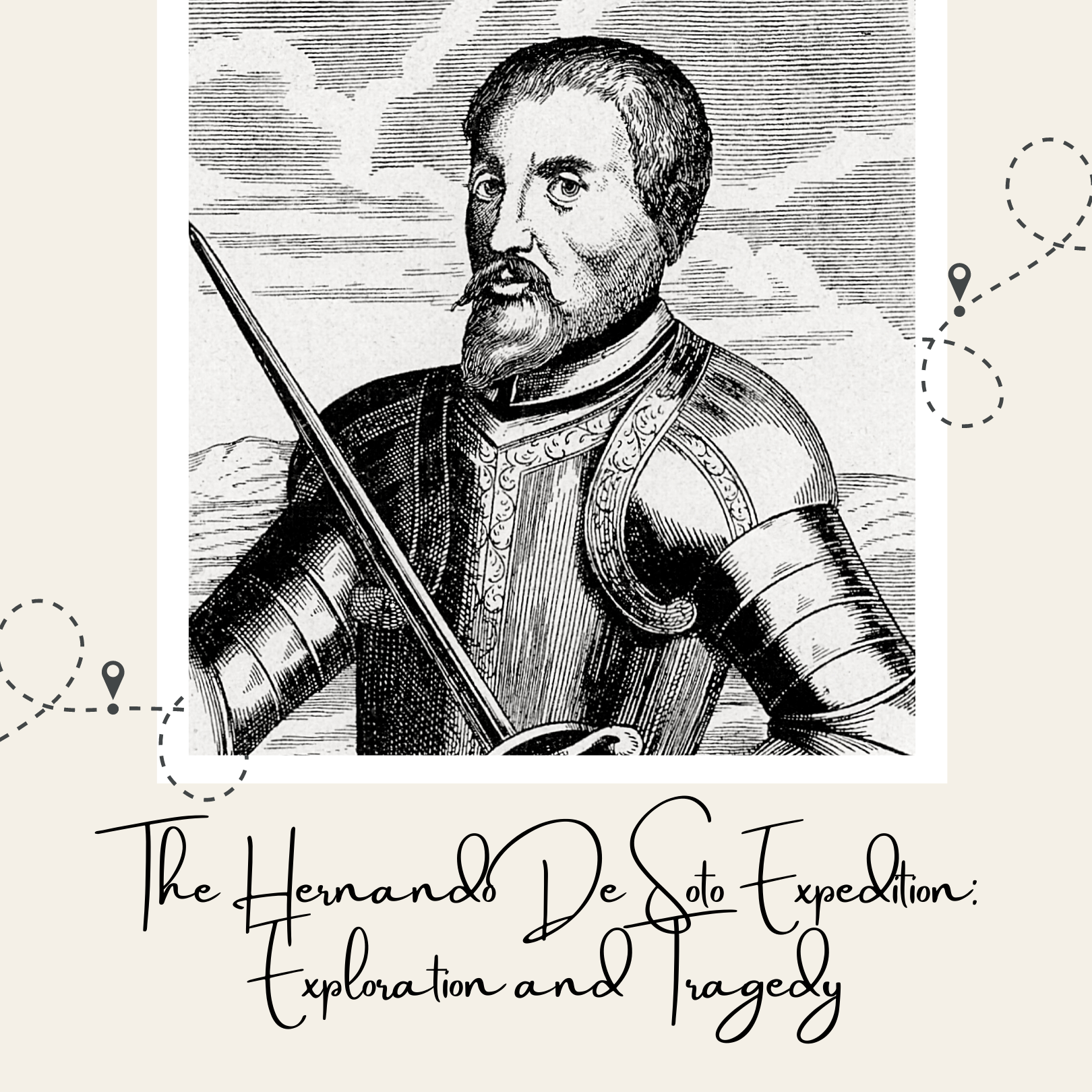 black and white drawing of Hernando De Soto 