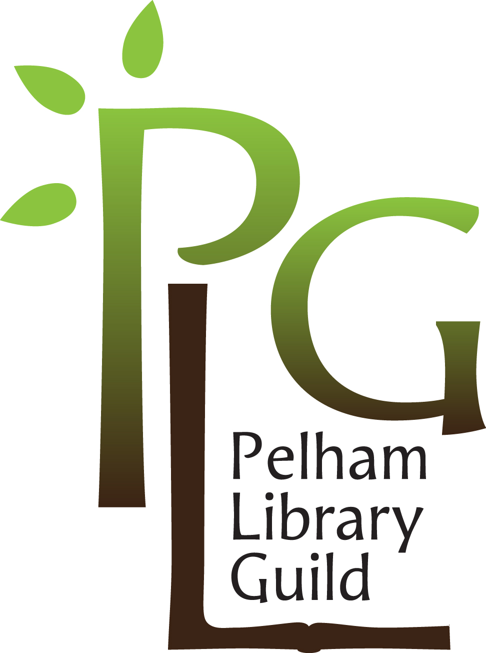 Logo: Uppercase letters P L G and text Pelham Library Guild on a white background