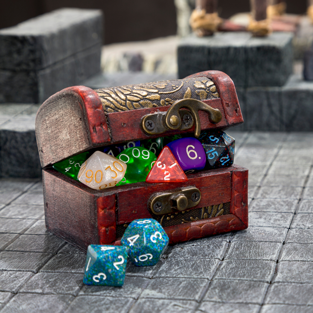 Small trunk with Dungeons & Dragons dice