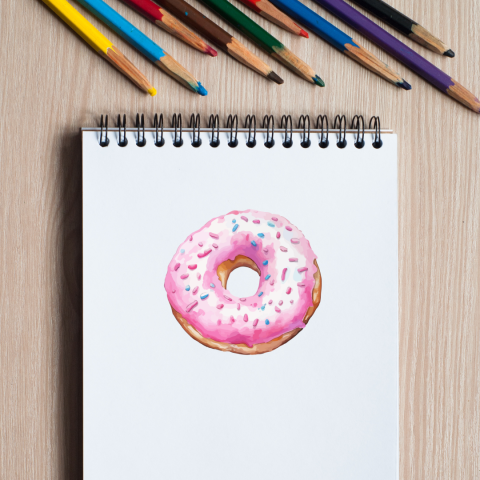 drawing of donut with colored pencils