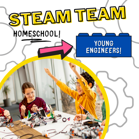 A picture of children experimenting with robotics with gears in the foreground.