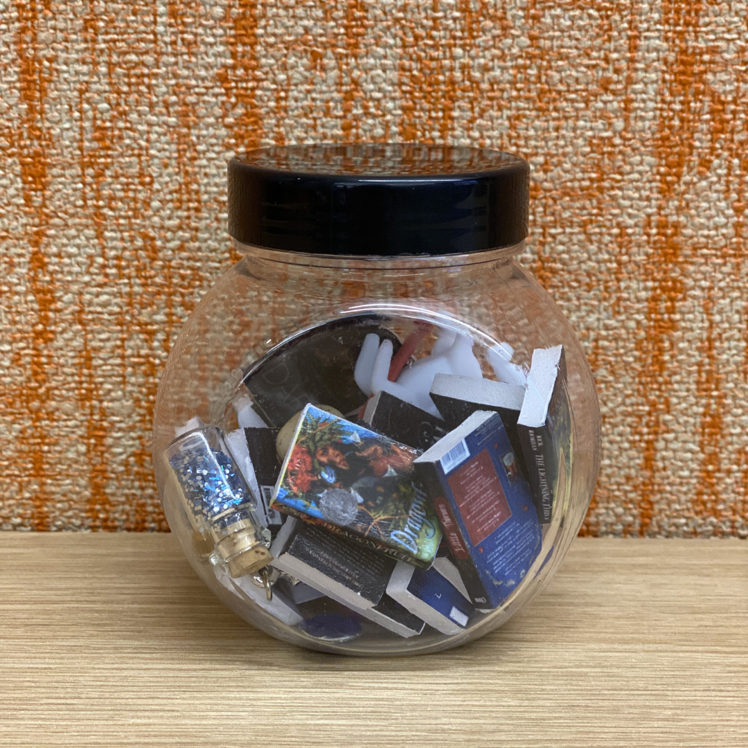 Jar with tiny books